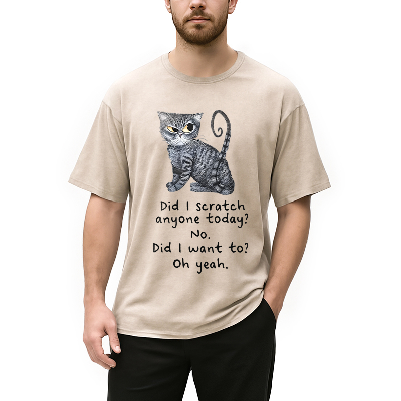 Modecanvas Funny Sarcastic Cat Have I Scratched Anyone Today? DTG Printing Washed T-Shirt
