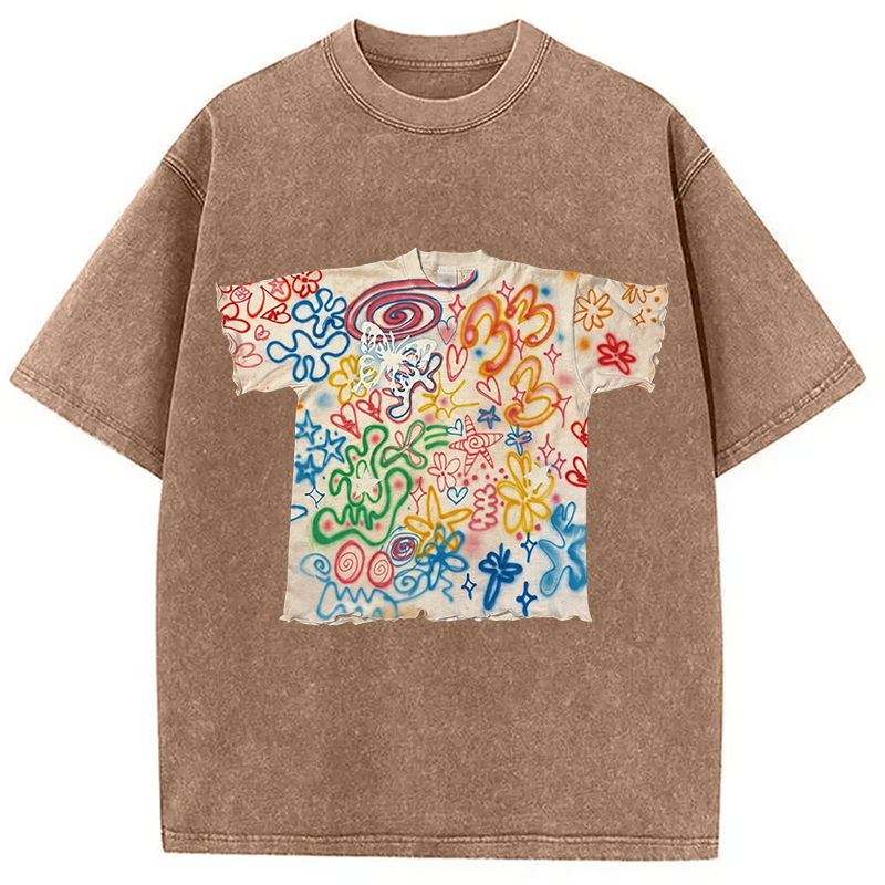 Modecanvas Graffiti Art Shirt Of DTG Printing Washed T-Shirt