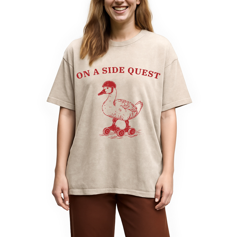 Modecanvas On a Side Quest Funny Duck DTG Printing Washed T-Shirt
