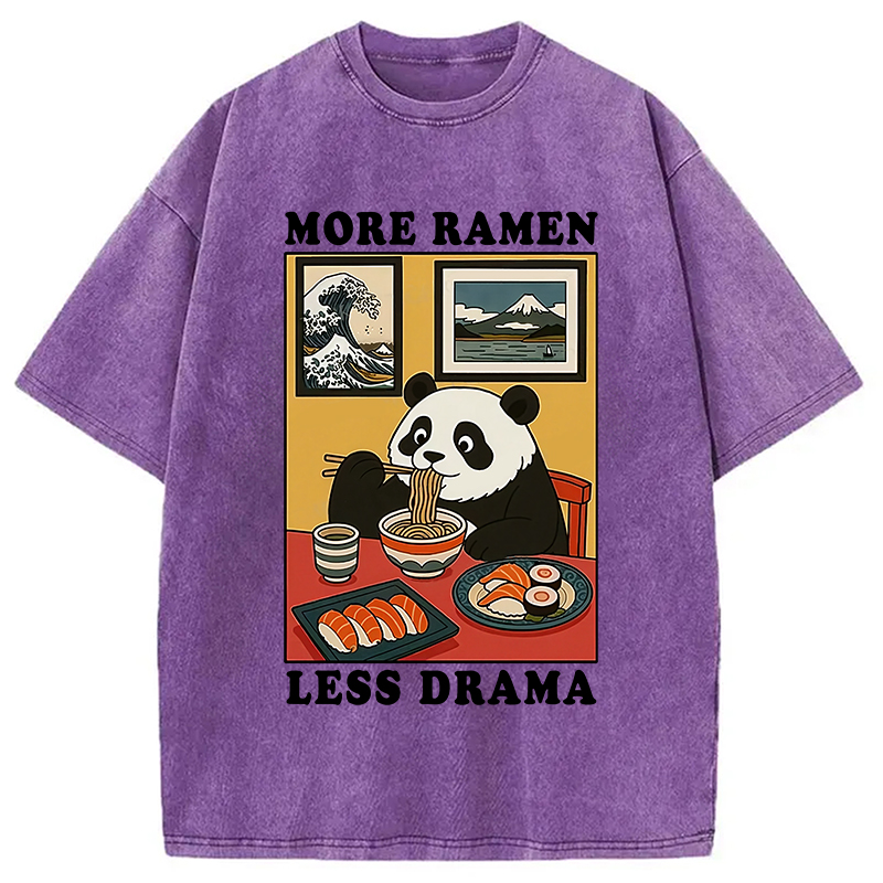 Modecanvas More Ramen Less Drama Panda Washed T-Shirt