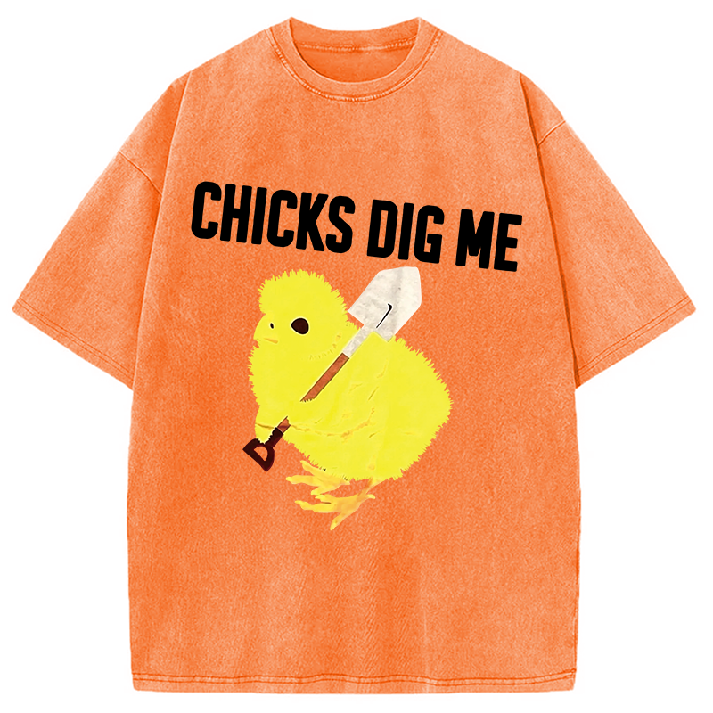 Modecanvas Funny Chicks Dig Me DTG Printing Washed T-Shirt