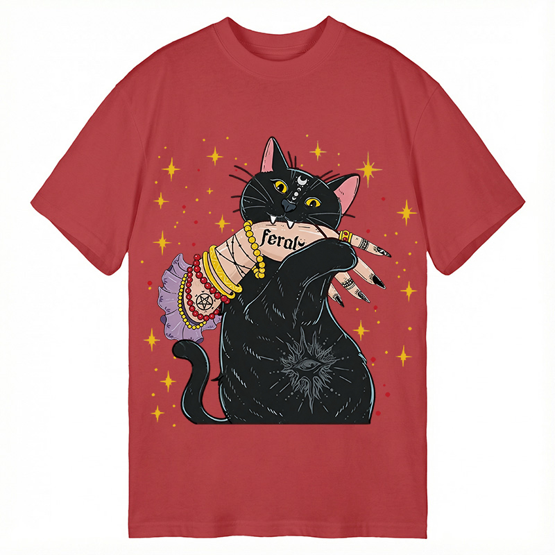 Modecanvas Feral Cat DTG Printing Classic T-Shirt-modecanvas