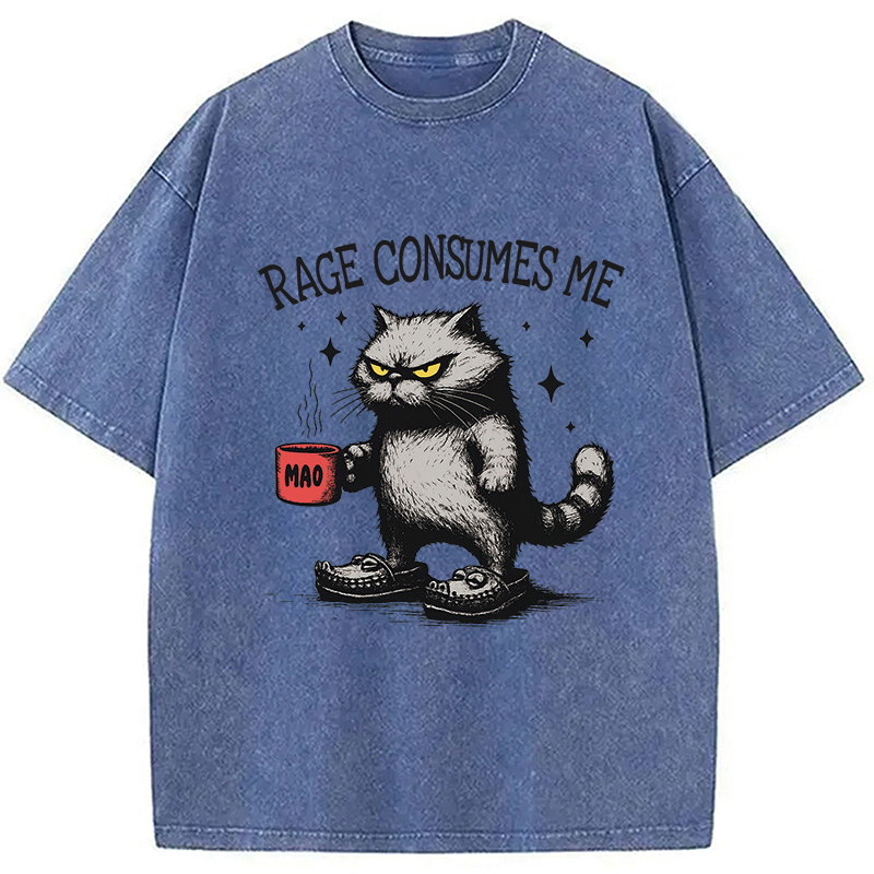 Modecanvas Rage Consumes Me Cat Washed T-Shirt