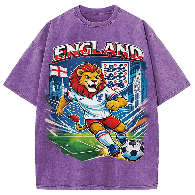 Modecanvas England Lion Soccer DTG Printing Washed T-Shirt