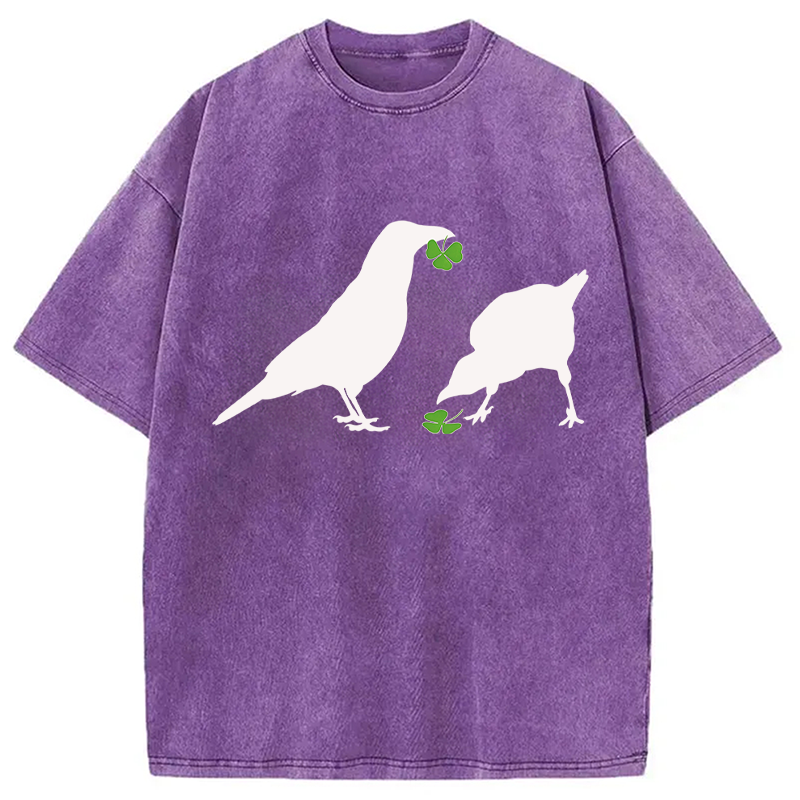Modecanvas Green Shamrock Crows DTG Printing Washed T-Shirt