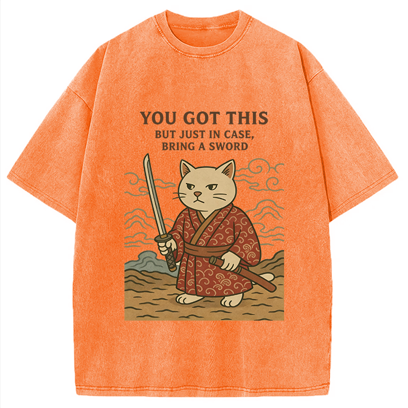 Modecanvas You Got This Japanese Cat DTG Printing Washed T-Shirt