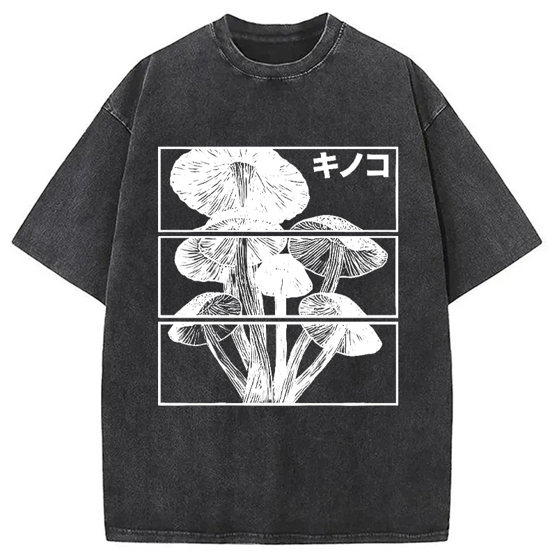 Modecanvas Japanese Mushrooms Washed T-Shirt-modecanvas