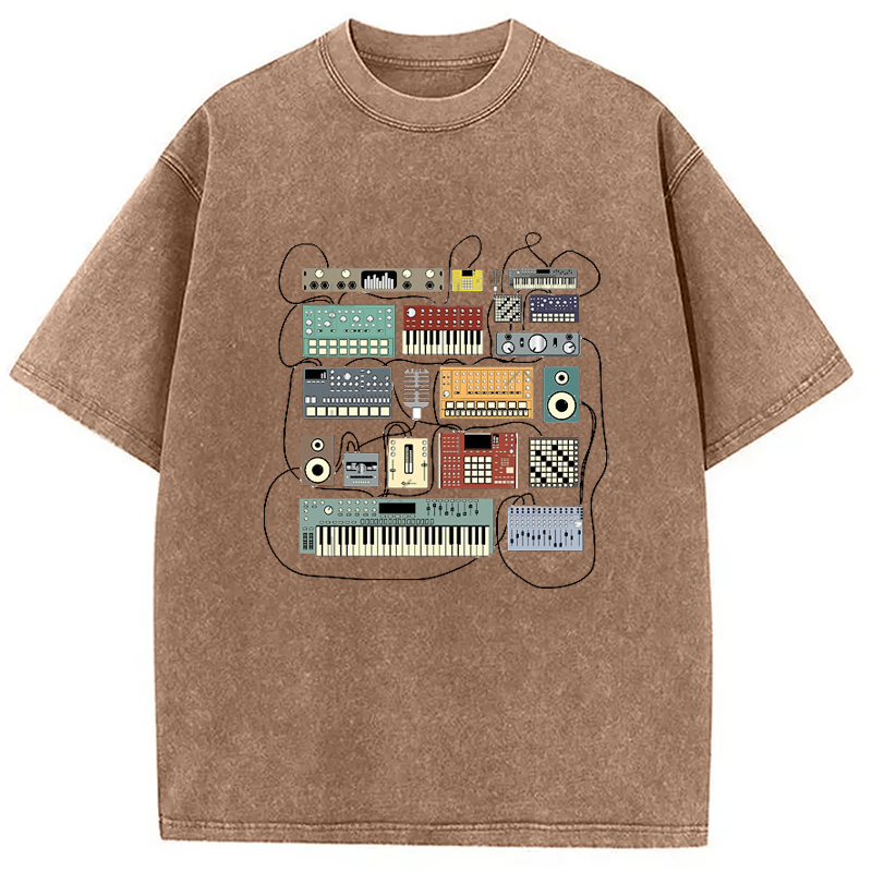 Modecanvas Electronic Musician Synthesizer and Drum Machine Dj Washed T-Shirt