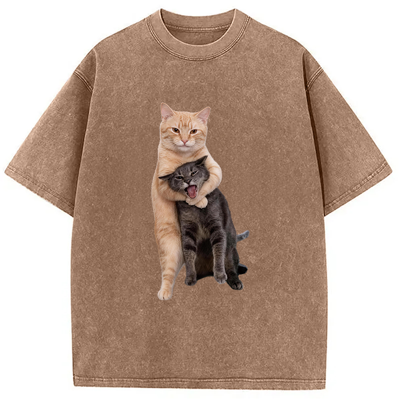 Modecanvas Fighting Cat DTG Printing Washed T-Shirt