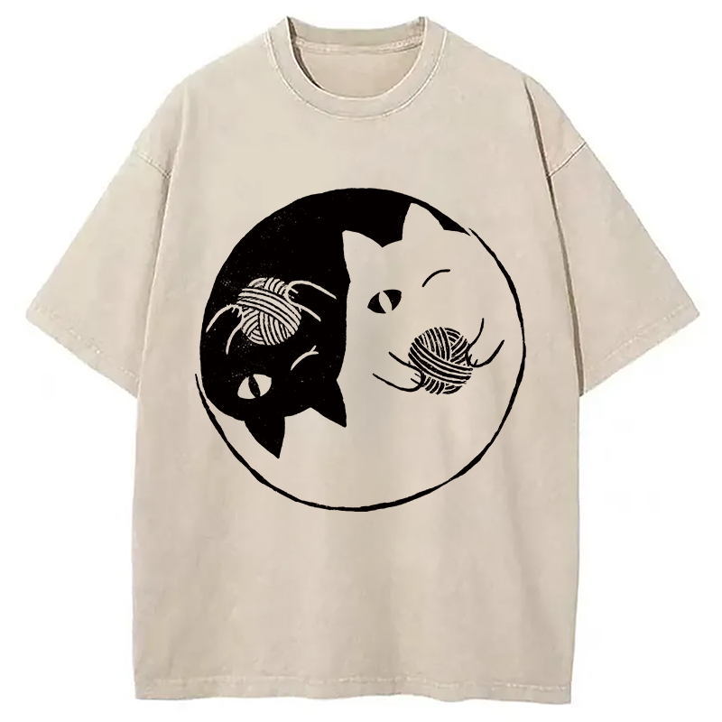 Modecanvas Yin Yarn Cat Washed T-Shirt-modecanvas