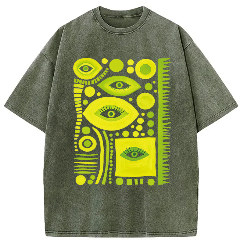 Modecanvas Geometric Eyes DTG Printing Washed T-Shirt