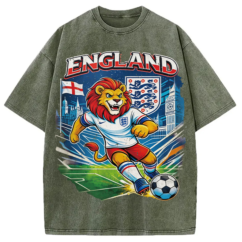 Modecanvas England Lion Soccer DTG Printing Washed T-Shirt