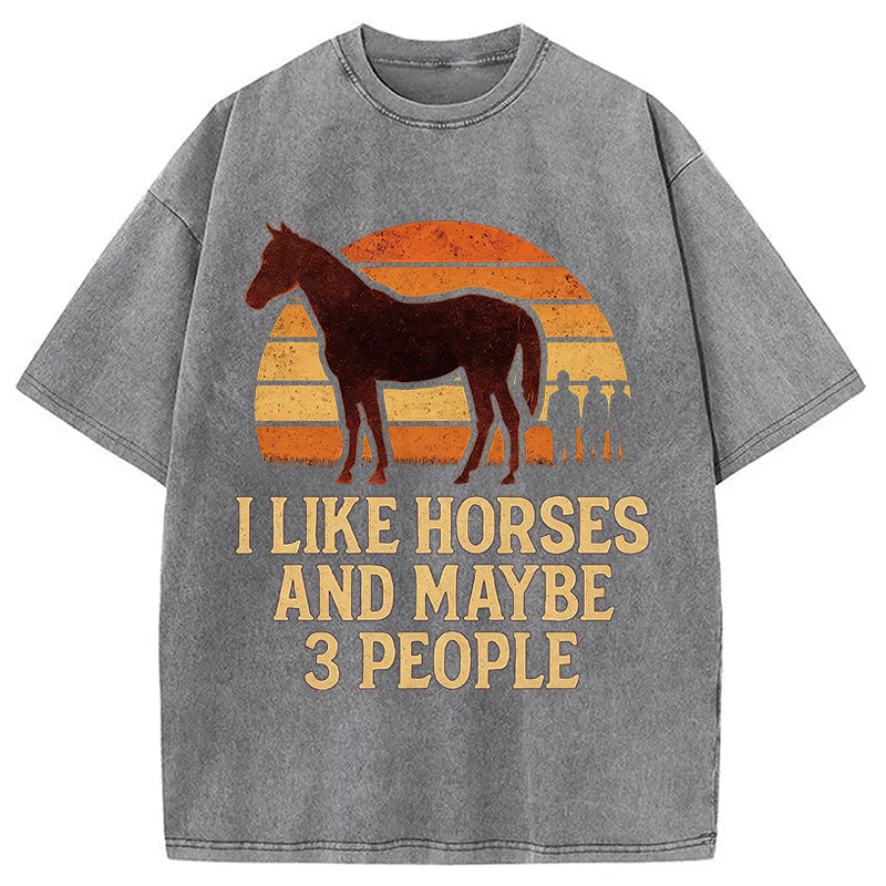 Modecanvas I Like Horse And Maybe 3 People DTG Printing Washed T-Shirt