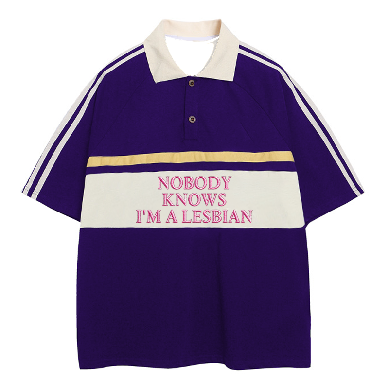 Modecanvas Nobody Knows I'm A Lesbian Polo Embroidered T-Shirt