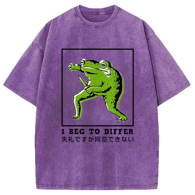 Modecanvas I Beg To Differ Frog Japanese Washed T-Shirt-modecanvas