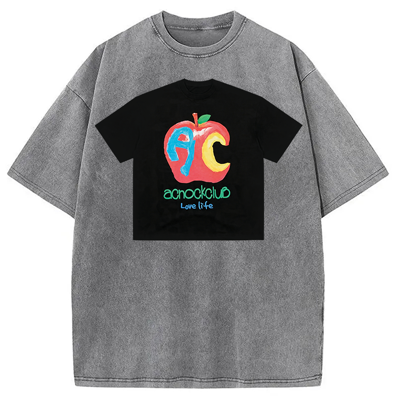Modecanvas Apple Art Shirt Of DTG Printing Washed T-Shirt