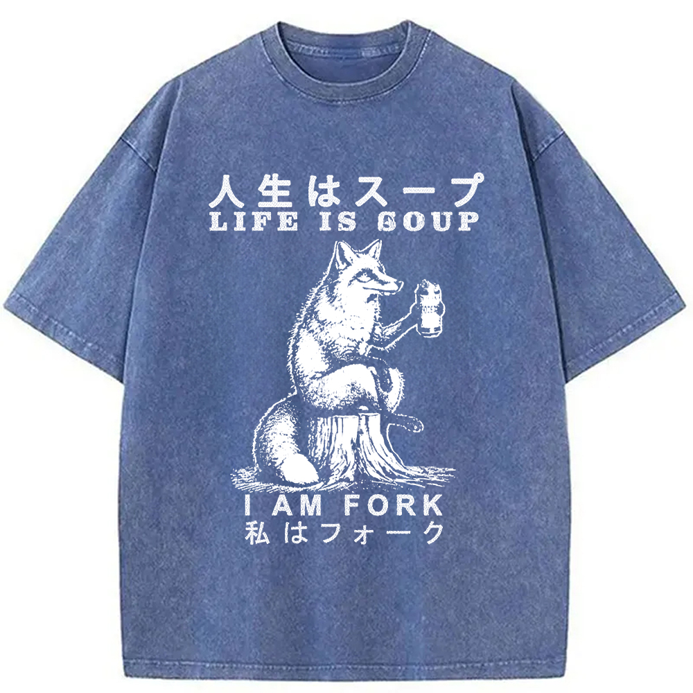 Modecanvas Life Is Soup I Am Fork Funny Washed T-Shirt