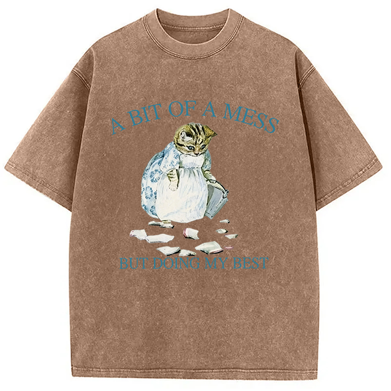 Modecanvas A Bit Of Mess But Doing My Best Cat DTG Printing Washed T-Shirt