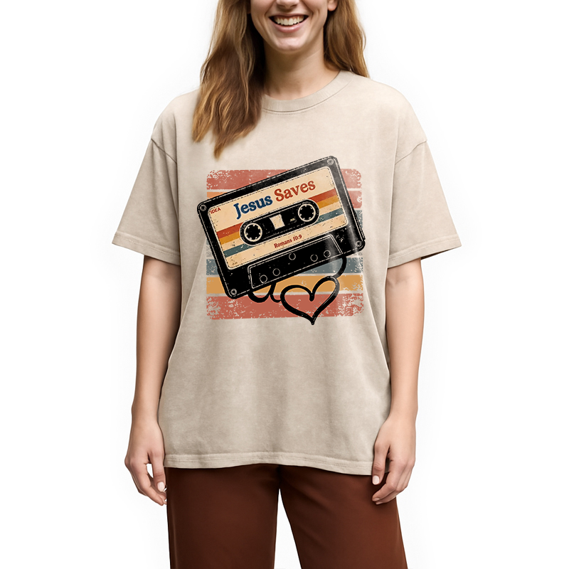 Modecanvas Jesus Saves DTG Printing Washed T-Shirt