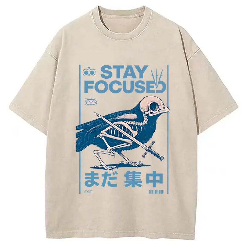 Modecanvas Bird Skull Japanese DTG Printing Washed T-Shirt