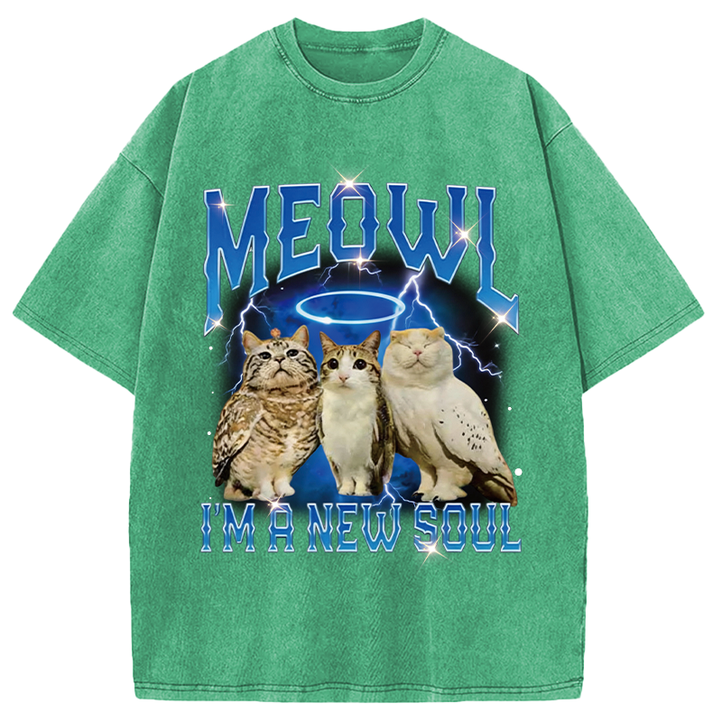 Modecanvas Meowl Cat Owl DTG Printing Washed T-Shirt