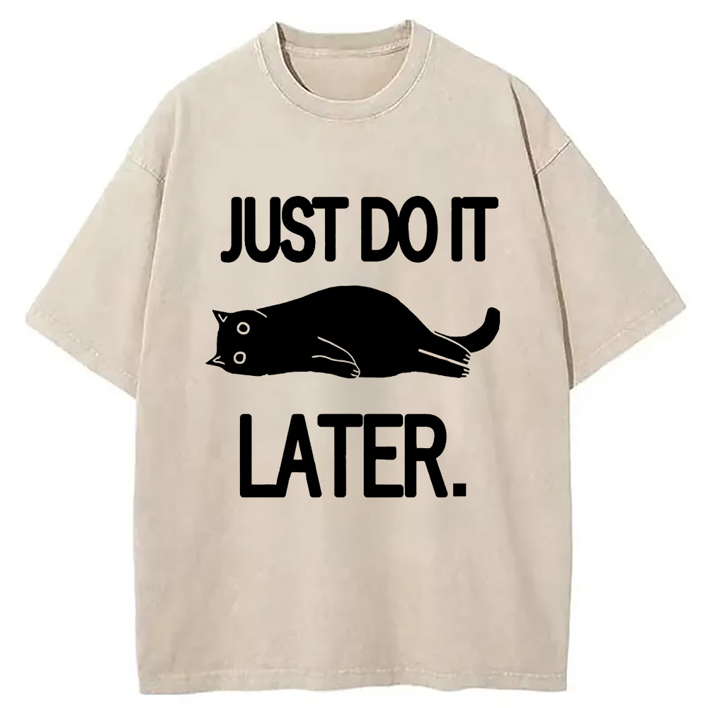Modecanvas Just Do It Later Cat Washed T-Shirt