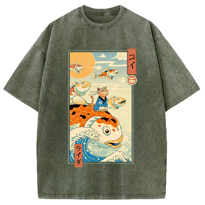 Modecanvas Flying Carp Rider DTG Printing Washed T-Shirt