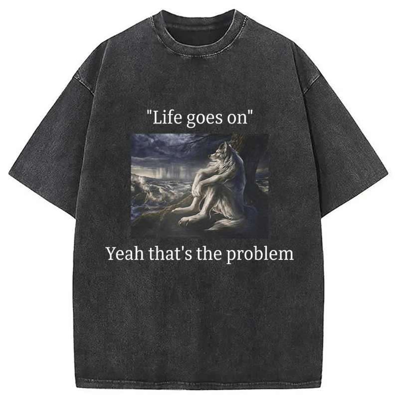 Modecanvas Depressed Wolf Meme DTG Printing Washed T-Shirt