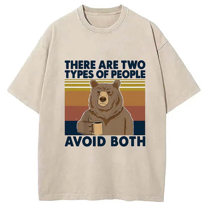 Modecanvas Bear Drink Coffee Washed T-Shirt