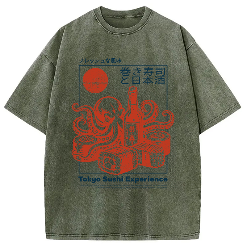 Modecanvas Tokyo Sushi Beer DTG Printing Washed T-Shirt