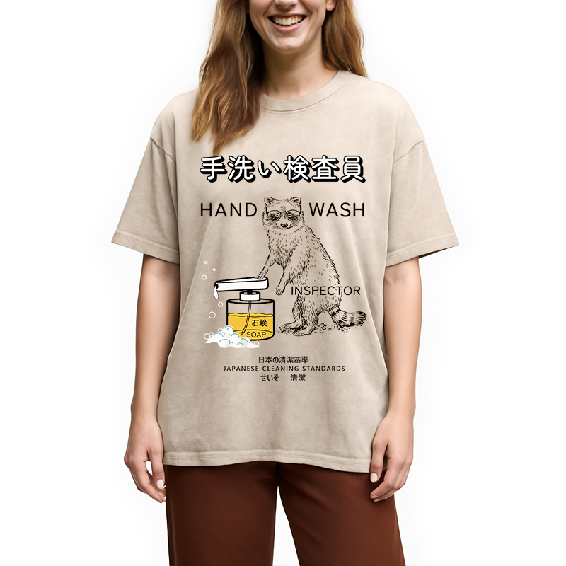 Modecanvas Raccoon Hand Wash Inspector DTG Printing Washed T-Shirt-modecanvas