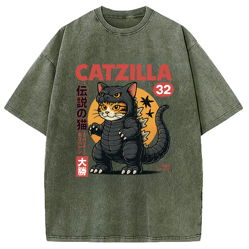 Modecanvas Catzilla Monster Cat Washed T-Shirt