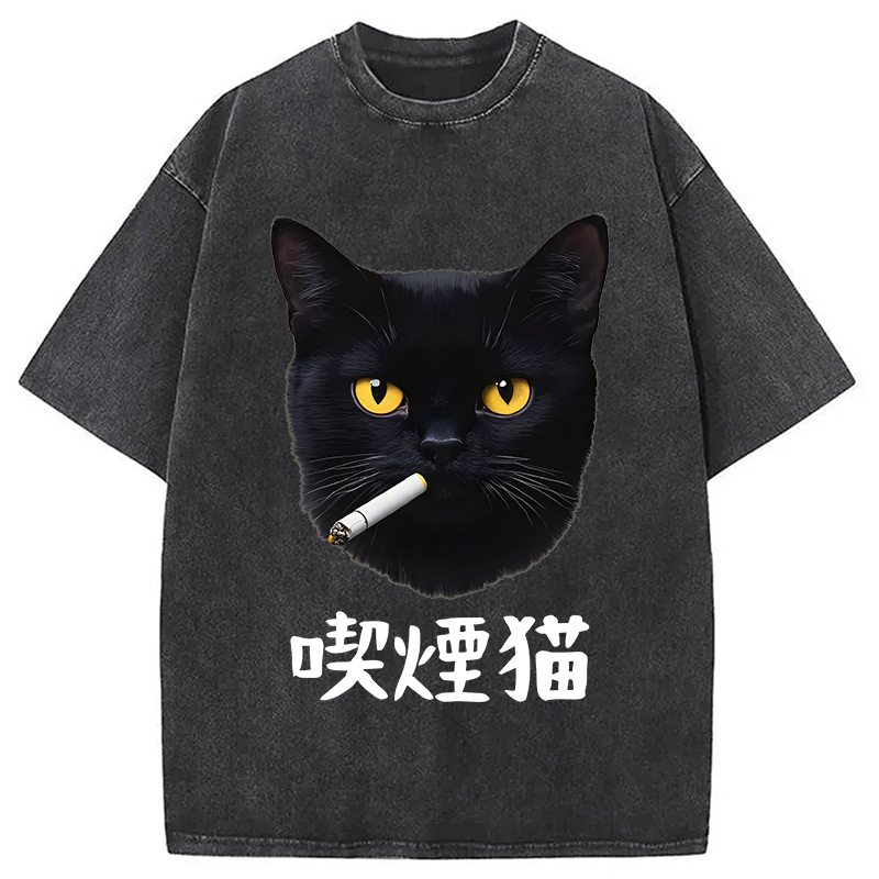 Modecanvas Smoking Cat Vintage Washed T-Shirt