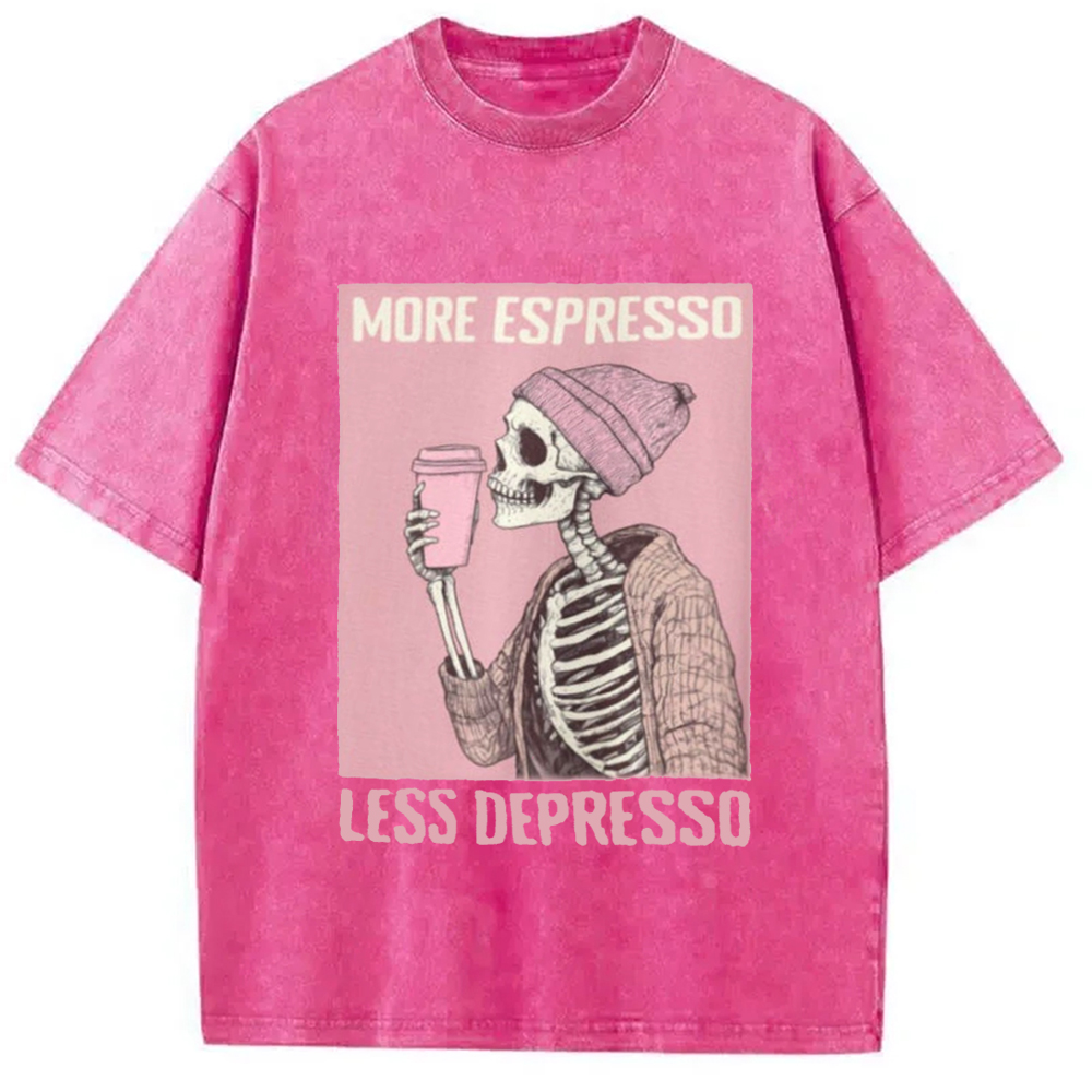 Modecanvas More Espresso Less Depresso Coffe Lover Washed T-Shirt