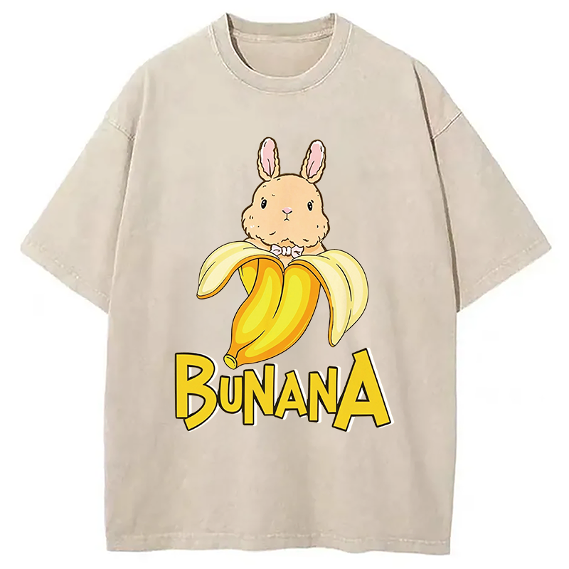 Modecanvas Funny Banana Bunny DTG Printing Washed T-Shirt
