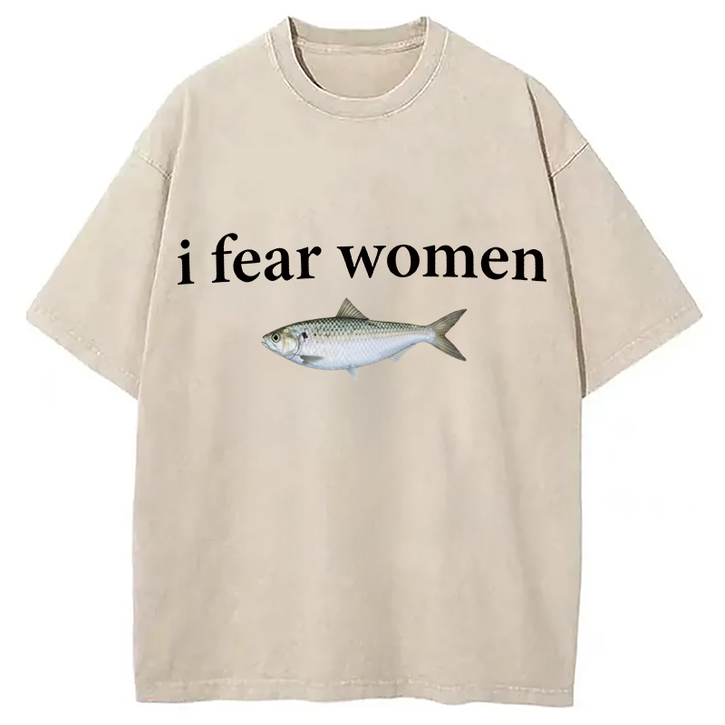 Modecanvas Fish Fear Women DTG Printing Washed T-Shirt