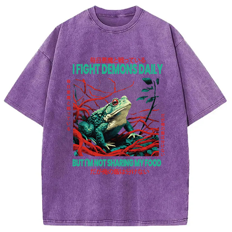Modecanvas Japanese Frog Horror Art DTG Printing Washed T-Shirt-modecanvas