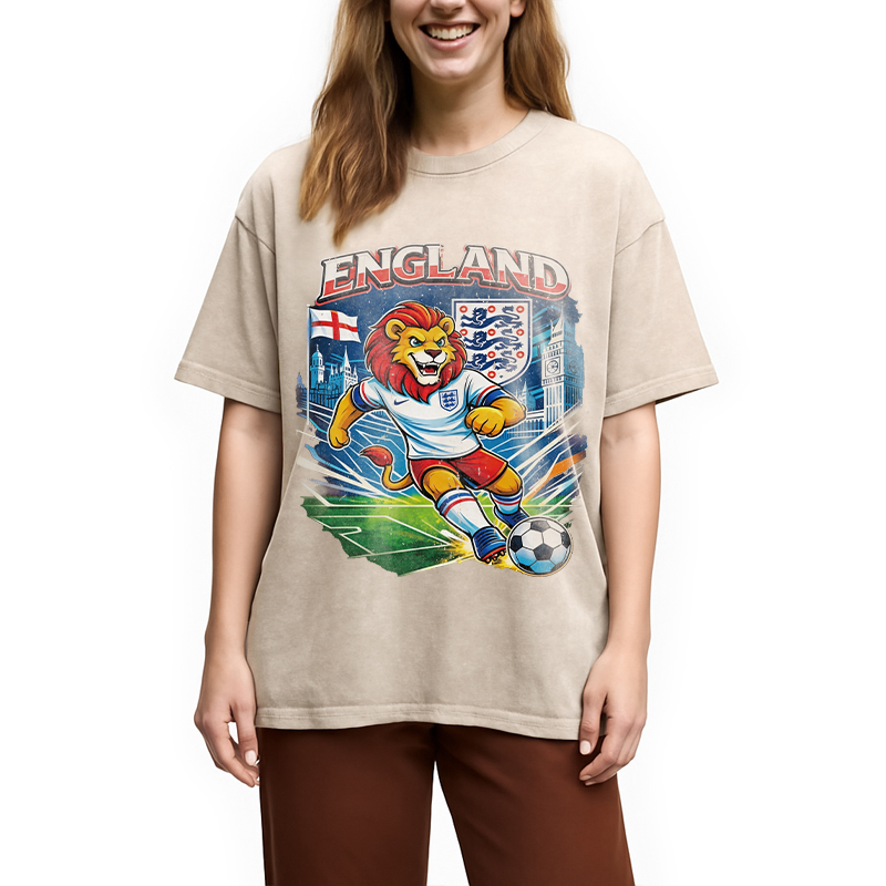 Modecanvas England Lion Soccer DTG Printing Washed T-Shirt