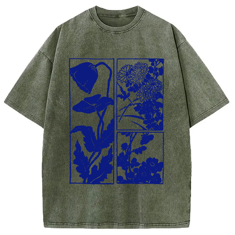 Modecanvas Woodcut Flowers Washed T-Shirt-modecanvas