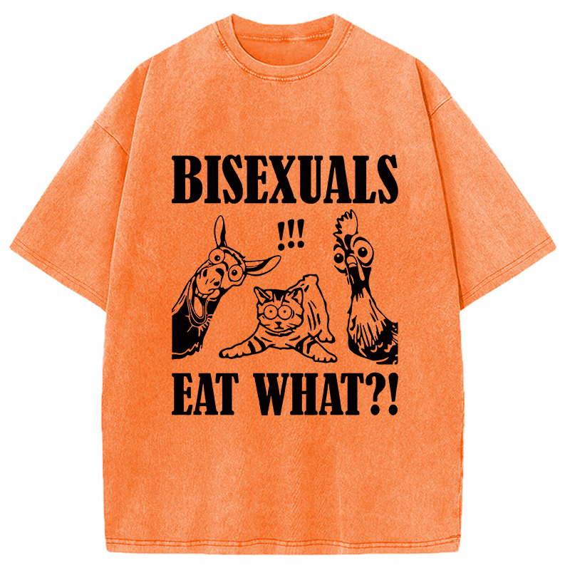 Modecanvas Bisexuals Eat What?! DTG Printing Washed T-Shirt