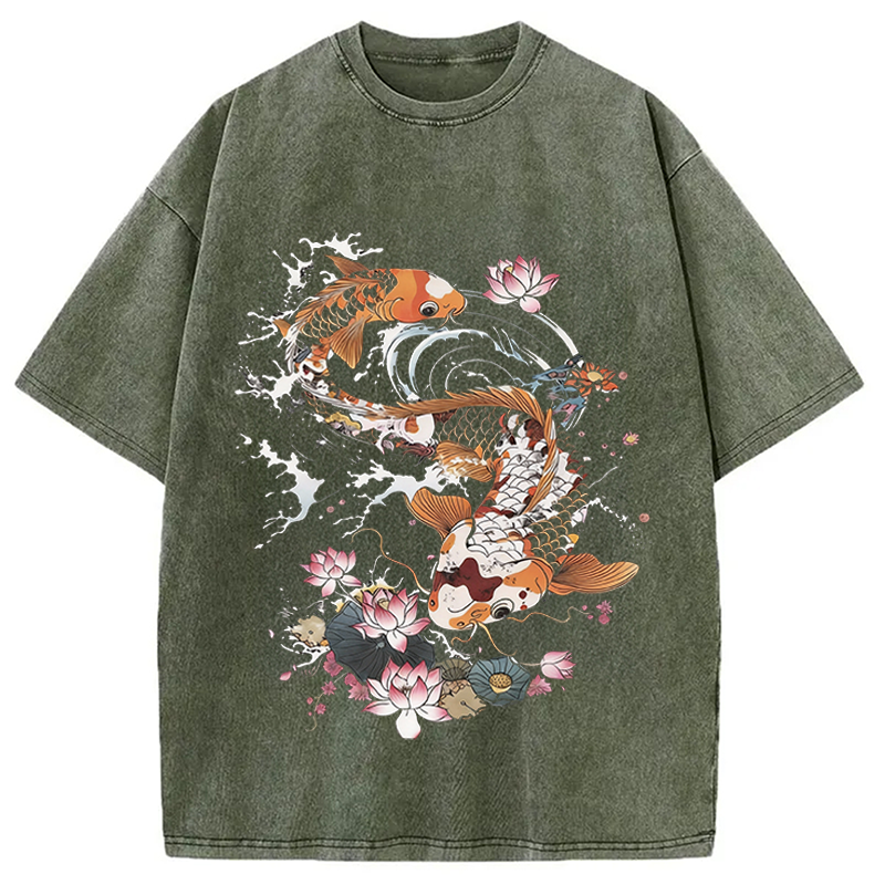 Modecanvas Koi Fish DTG Printing Washed T-Shirt