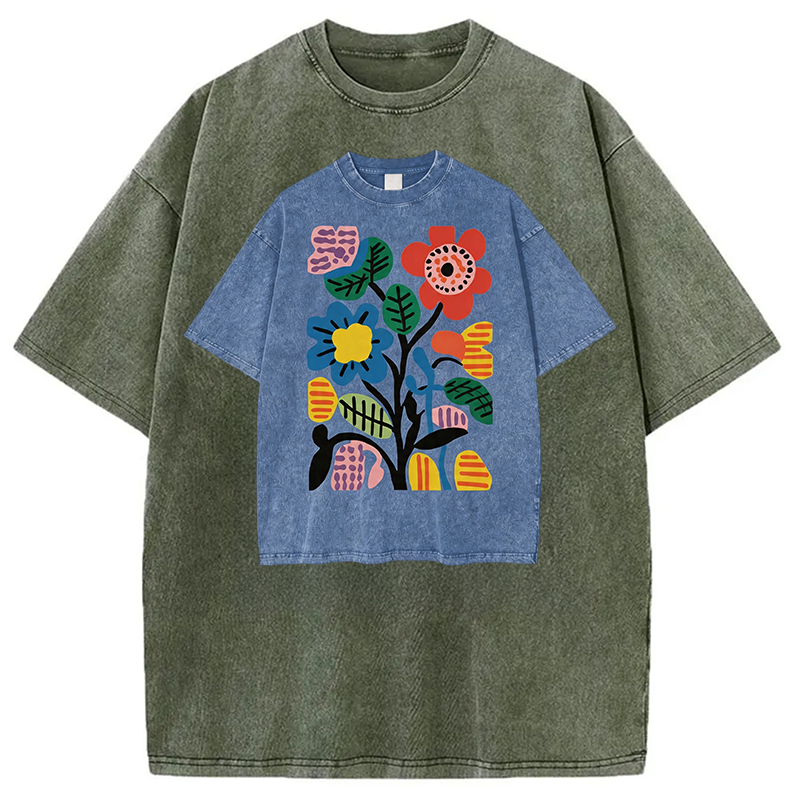 Modecanvas Floral Shirt Of DTG Printing Washed T-Shirt