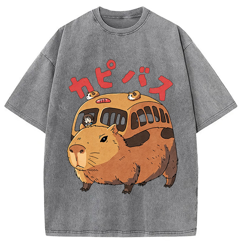Modecanvas CapyBus Funny DTG Printing Washed T-Shirt
