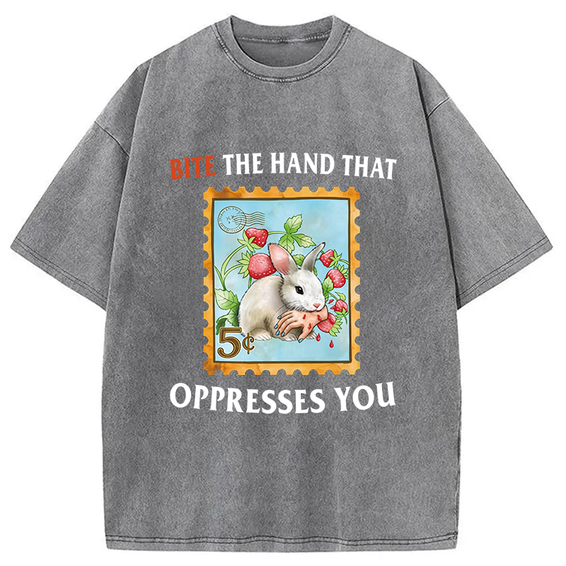 Modecanvas Bite The Hand DTG Printing Washed T-Shirt
