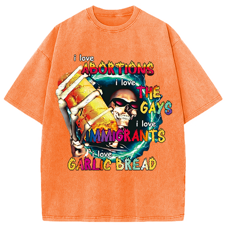 Modecanvas I Love Garlic Bread DTG Printing Washed T-Shirt