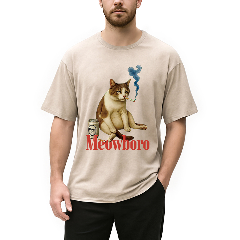 Modecanvas Cigarette Kitten Smoking Cat Meme Washed T-Shirt