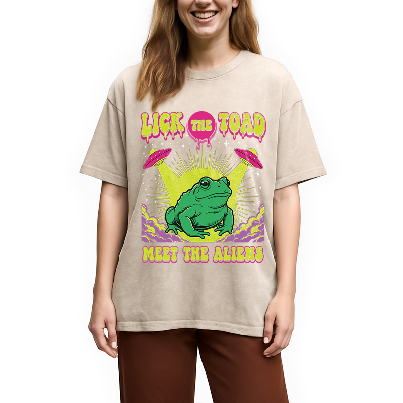 Modecanvas Lick The Toad Frog Meme DTG Printing Washed T-Shirt