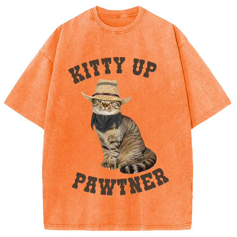 Modecanvas Kitty Up Giddy Up Cat DTG Printing Washed T-Shirt