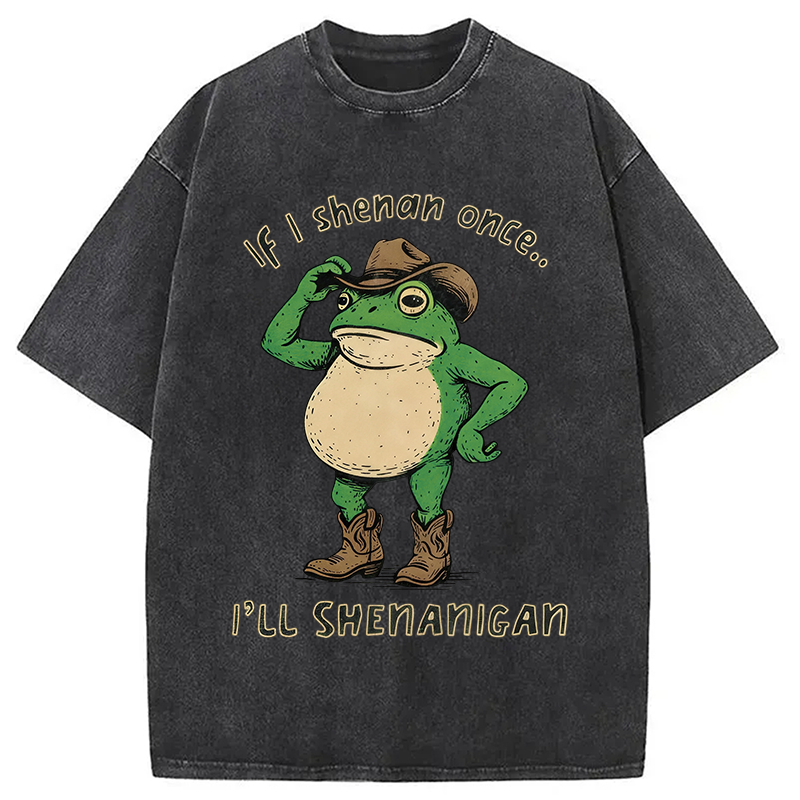 Modecanvas If I Shenan Once Funny Meme Washed T-Shirt-modecanvas