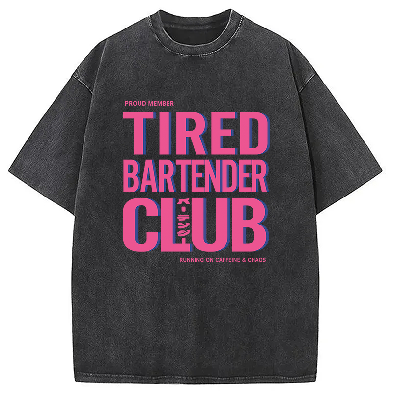 Modecanvas Tired Bartender Club Japanese Katakana Vintage DTG Printing Washed T-Shirt-modecanvas